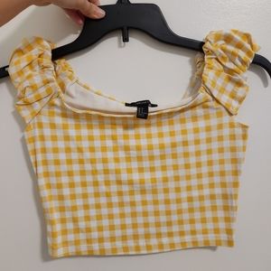 Yellow/white off shoulder crop top